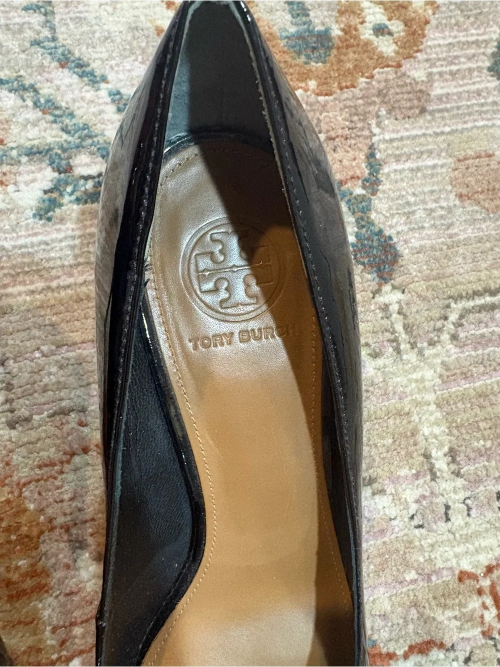 Tory Burch Black Patent Leather Peep-Toe Heels
